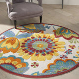 4' Round Yellow And Ivory Round Floral Indoor Outdoor Area Rug - Homeroots - Flyclothing LLC