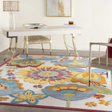 8' X 11' Yellow And Ivory Floral Indoor Outdoor Area Rug - Homeroots - Flyclothing LLC