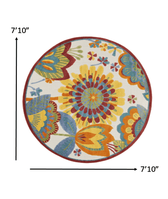 8' Round Yellow And Ivory Round Floral Indoor Outdoor Area Rug - Homeroots - Flyclothing LLC
