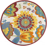 8' Round Yellow And Ivory Round Floral Indoor Outdoor Area Rug - Homeroots - Flyclothing LLC