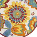 8' Round Yellow And Ivory Round Floral Indoor Outdoor Area Rug - Homeroots - Flyclothing LLC