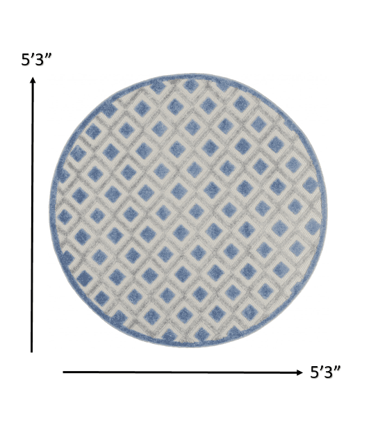 5' Round Blue And Gray Round Geometric Indoor Outdoor Area Rug - Homeroots - Flyclothing LLC