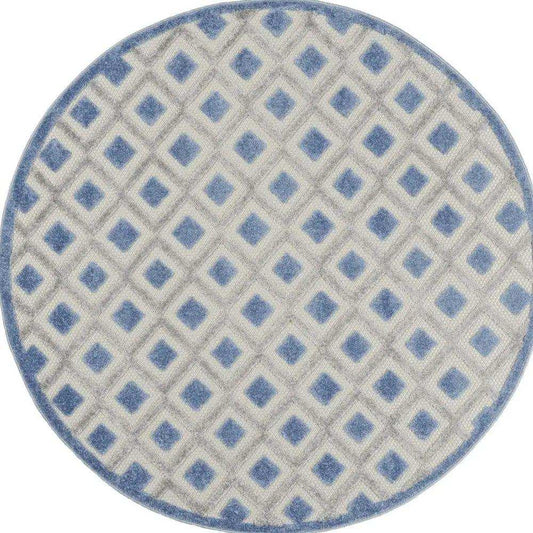 5' Round Blue And Gray Round Geometric Indoor Outdoor Area Rug - Homeroots - Flyclothing LLC