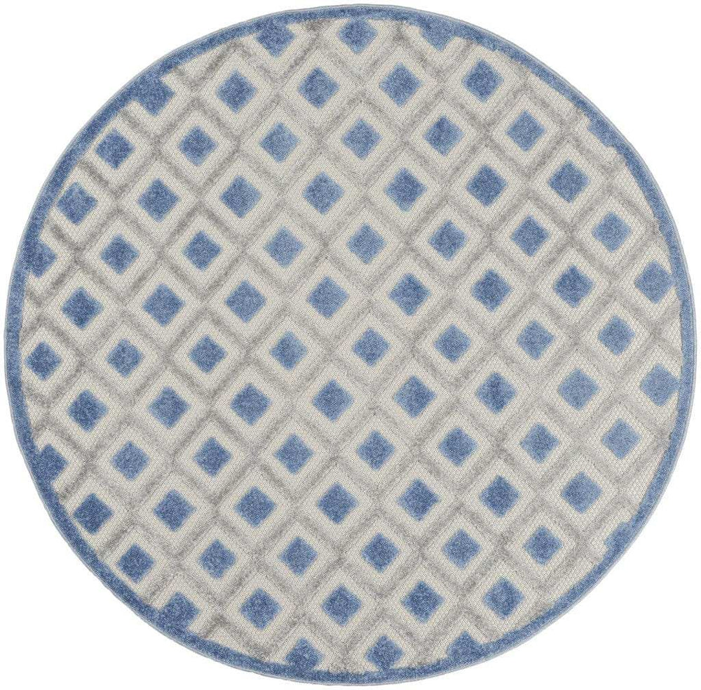 5' Round Blue And Gray Round Geometric Indoor Outdoor Area Rug - Homeroots - Flyclothing LLC