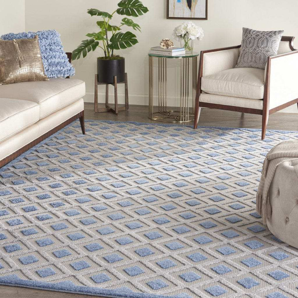 8' X 11' Blue And Gray Geometric Indoor Outdoor Area Rug - Homeroots - Flyclothing LLC