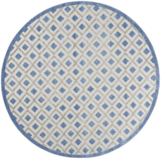 8' Round Blue And Gray Round Geometric Indoor Outdoor Area Rug - Homeroots - Flyclothing LLC