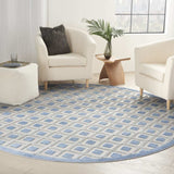 8' Round Blue And Gray Round Geometric Indoor Outdoor Area Rug - Homeroots - Flyclothing LLC