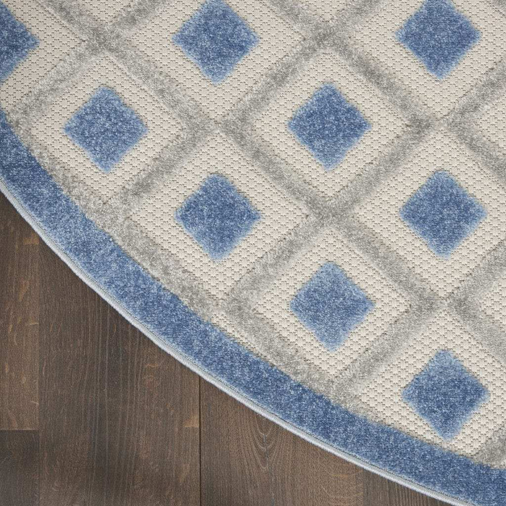 8' Round Blue And Gray Round Geometric Indoor Outdoor Area Rug - Homeroots - Flyclothing LLC
