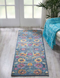 6' Blue And Orange Floral Power Loom Runner Rug - Homeroots - Flyclothing LLC