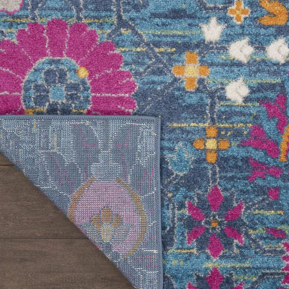 6' Blue And Orange Floral Power Loom Runner Rug - Homeroots - Flyclothing LLC