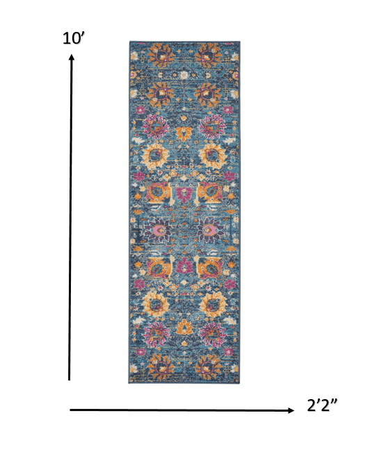 10' Blue And Orange Floral Power Loom Runner Rug - Homeroots - Flyclothing LLC