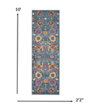 10' Blue And Orange Floral Power Loom Runner Rug - Homeroots - Flyclothing LLC