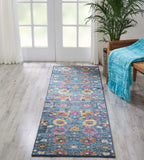 8' Blue And Orange Floral Power Loom Runner Rug - Homeroots - Flyclothing LLC