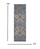8' Blue And Orange Floral Power Loom Runner Rug - Homeroots - Flyclothing LLC