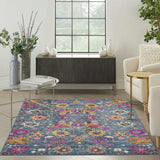 4' X 6' Blue And Orange Floral Power Loom Area Rug - Homeroots - Flyclothing LLC