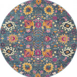 4' Blue And Orange Round Floral Power Loom Area Rug - Homeroots - Flyclothing LLC