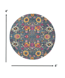 4' Blue And Orange Round Floral Power Loom Area Rug - Homeroots - Flyclothing LLC