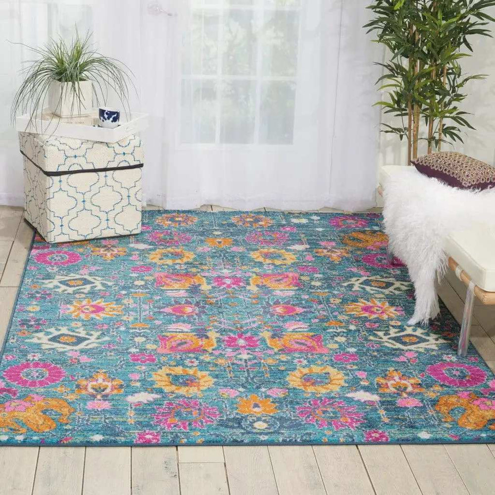 5' X 7' Blue And Orange Floral Power Loom Area Rug - Homeroots - Flyclothing LLC