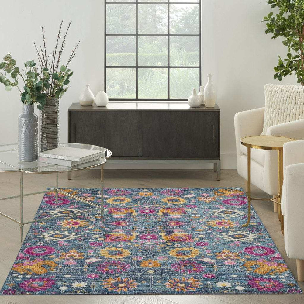 5' X 7' Blue And Orange Floral Power Loom Area Rug - Homeroots - Flyclothing LLC