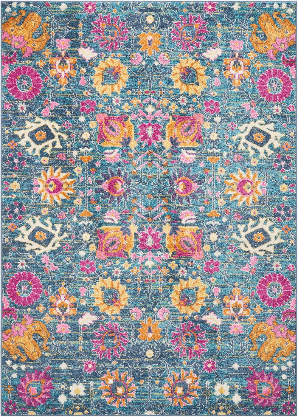 5' X 7' Blue And Orange Floral Power Loom Area Rug - Homeroots - Flyclothing LLC