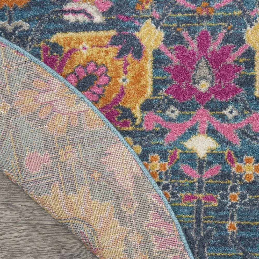5' Blue And Orange Round Floral Power Loom Area Rug - Homeroots - Flyclothing LLC