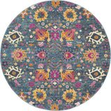 5' Blue And Orange Round Floral Power Loom Area Rug - Homeroots - Flyclothing LLC