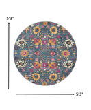 5' Blue And Orange Round Floral Power Loom Area Rug - Homeroots - Flyclothing LLC