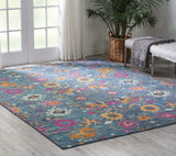 7' X 10' Blue And Orange Floral Power Loom Area Rug - Homeroots - Flyclothing LLC
