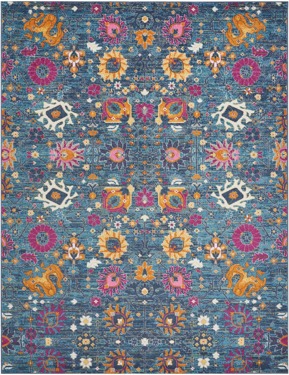 8' X 10' Blue And Orange Floral Power Loom Area Rug - Homeroots - Flyclothing LLC