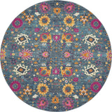 8' Blue And Orange Round Floral Power Loom Area Rug - Homeroots - Flyclothing LLC