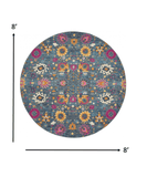8' Blue And Orange Round Floral Power Loom Area Rug - Homeroots - Flyclothing LLC