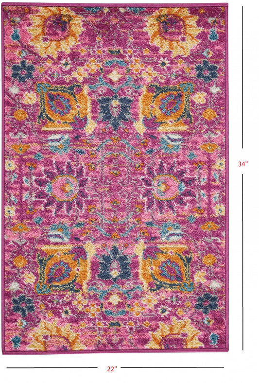 2' X 3' Fuchsia Floral Power Loom Area Rug - Homeroots - Flyclothing LLC