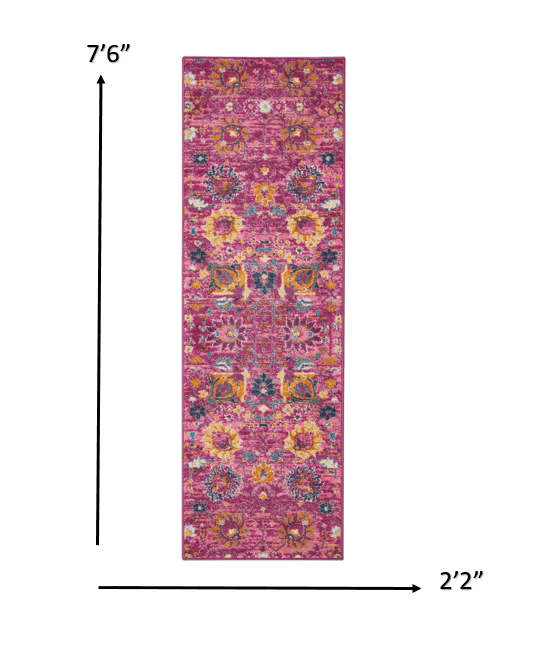 8' Fuchsia Floral Power Loom Runner Rug - Homeroots - Flyclothing LLC