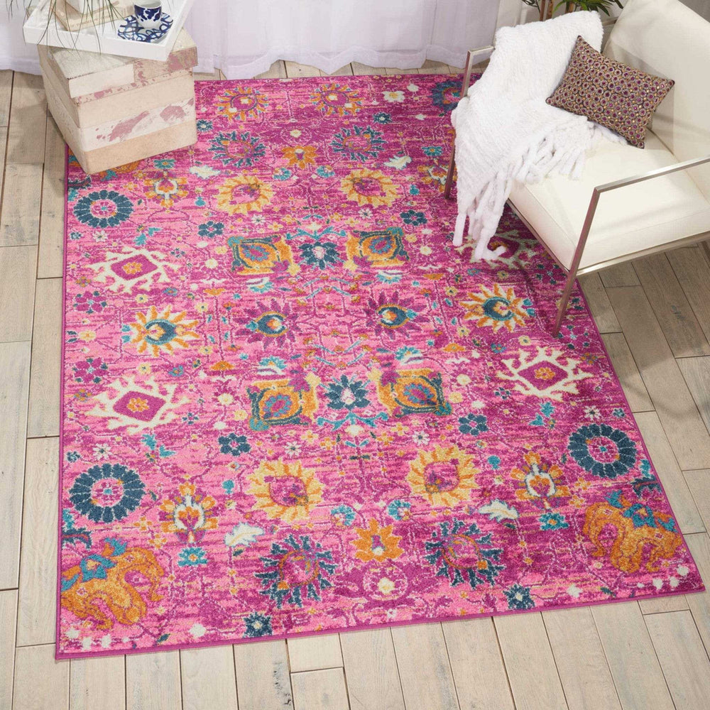 5' X 7' Fuchsia Floral Power Loom Area Rug - Homeroots - Flyclothing LLC