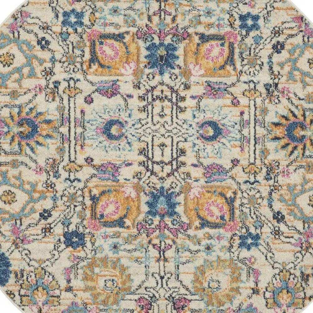 5' Orange And Ivory Round Floral Power Loom Area Rug - Homeroots - Flyclothing LLC