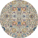 5' Orange And Ivory Round Floral Power Loom Area Rug - Homeroots - Flyclothing LLC