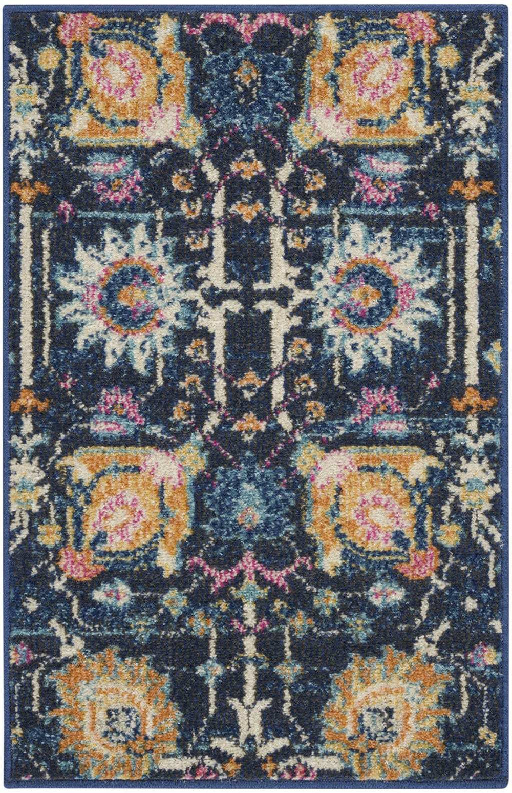 2' X 3' Navy Blue Floral Power Loom Area Rug - Homeroots - Flyclothing LLC