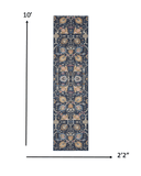 10' Navy Blue Floral Power Loom Runner Rug - Homeroots - Flyclothing LLC