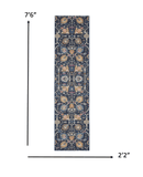 8' Navy Blue Floral Power Loom Runner Rug - Homeroots - Flyclothing LLC