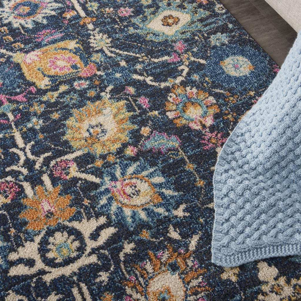 4' X 6' Navy Blue Floral Power Loom Area Rug - Homeroots - Flyclothing LLC