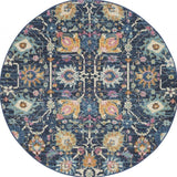 4' Navy Blue Round Floral Power Loom Area Rug - Homeroots - Flyclothing LLC