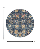 4' Navy Blue Round Floral Power Loom Area Rug - Homeroots - Flyclothing LLC