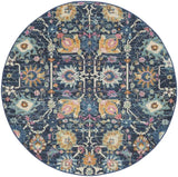 4' Navy Blue Round Floral Power Loom Area Rug - Homeroots - Flyclothing LLC