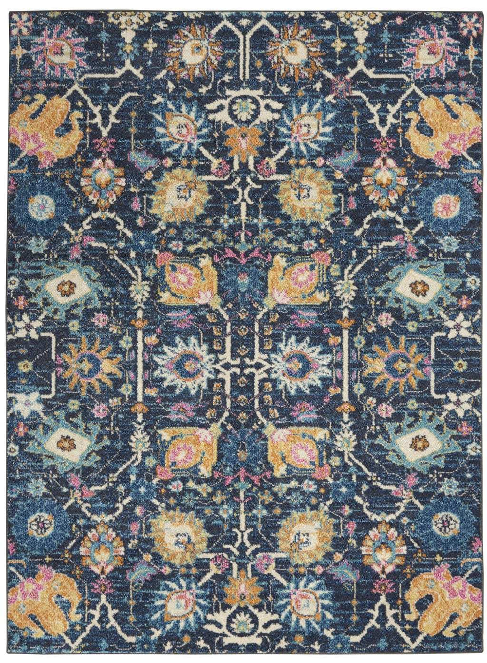 5' X 7' Navy Blue Floral Power Loom Area Rug - Homeroots - Flyclothing LLC