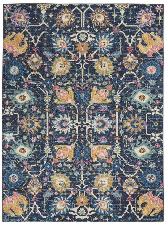 5' X 7' Navy Blue Floral Power Loom Area Rug - Homeroots - Flyclothing LLC