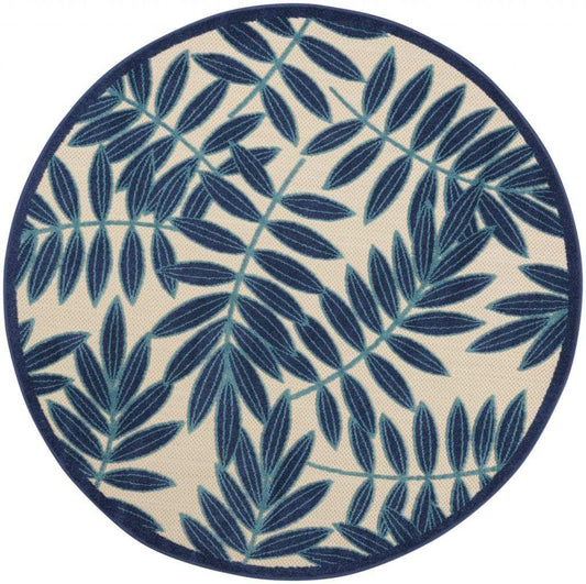 4' Round Blue And Ivory Round Floral Indoor Outdoor Area Rug - Homeroots - Flyclothing LLC