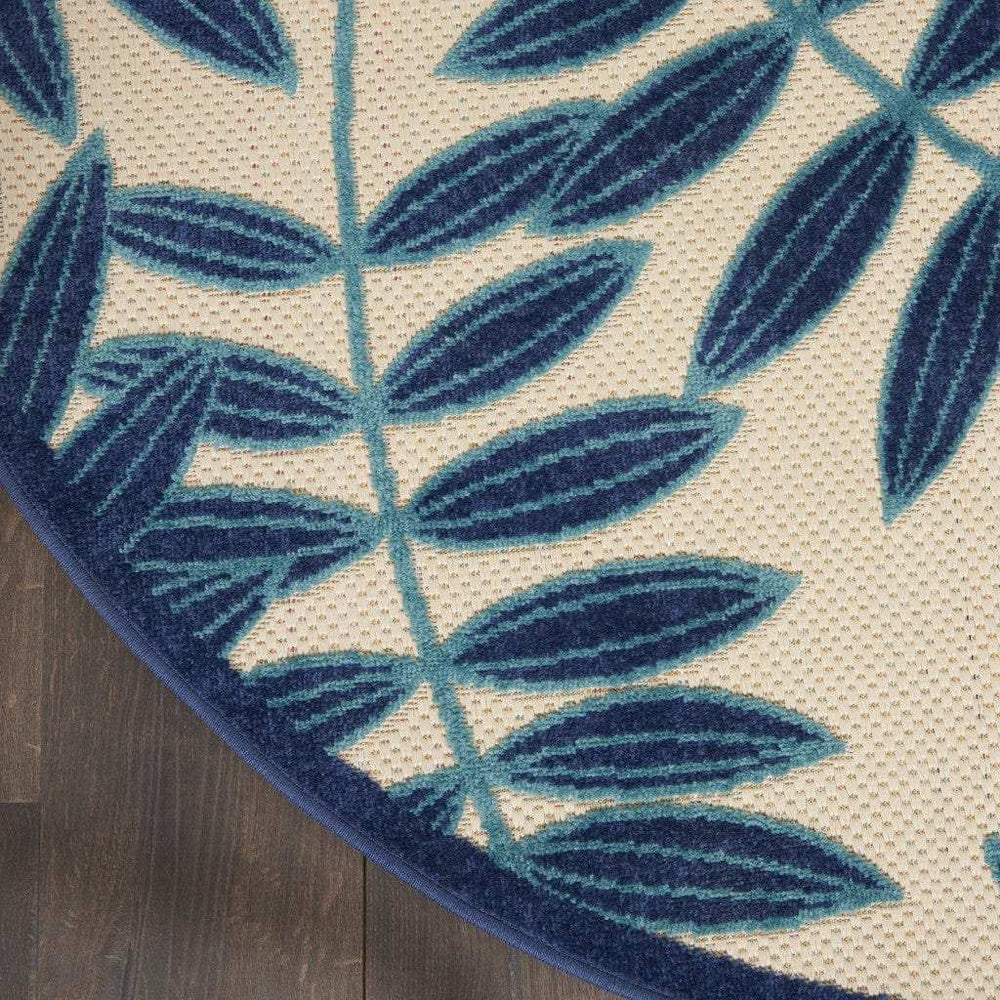 4' Round Blue And Ivory Round Floral Indoor Outdoor Area Rug - Homeroots - Flyclothing LLC