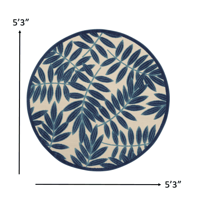 5' X 5' Navy Round Floral Indoor Outdoor Area Rug - Homeroots - Flyclothing LLC