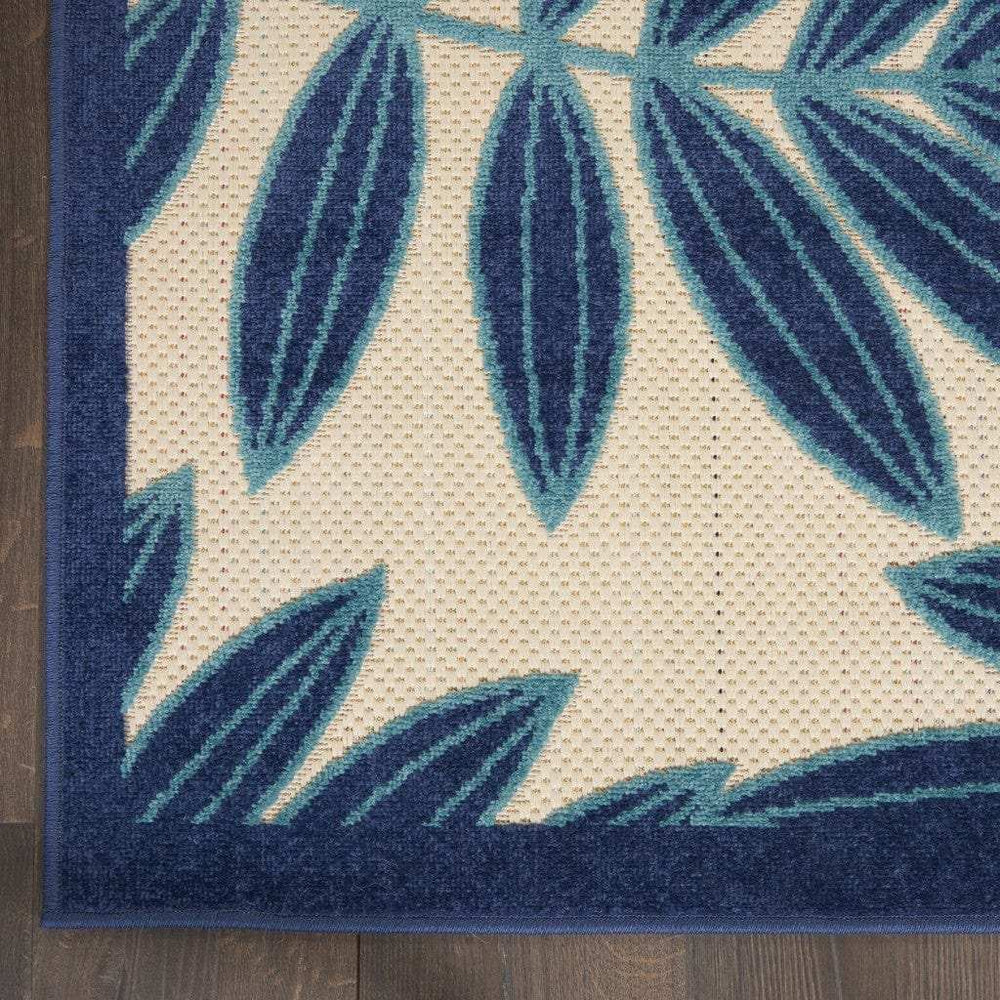 7' X 10' Blue And Ivory Floral Stain Resistant Indoor Outdoor Area Rug - Homeroots - Flyclothing LLC