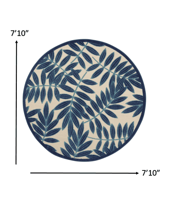 8' Round Blue And Ivory Round Floral Stain Resistant Indoor Outdoor Area Rug - Homeroots - Flyclothing LLC